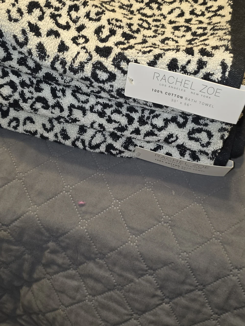 Rachel Zoe Black & Off White Leopard Cotton Bath Towel Set-4 Piece